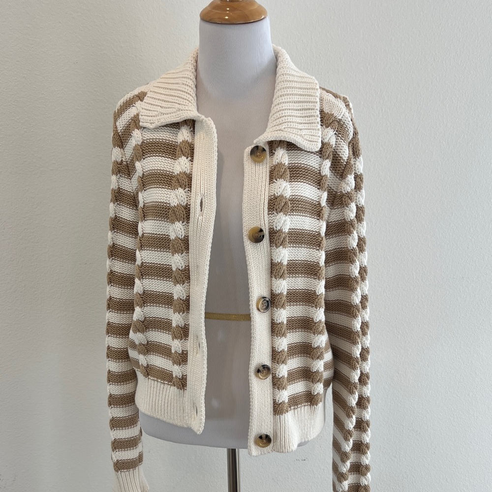 Ann Taylor Brown and Cream Striped Cardigan